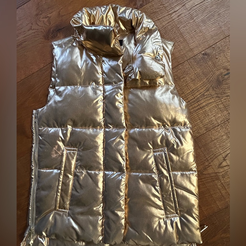 DKNY Rose Gold Foil Puffer Vest Women's Size XS